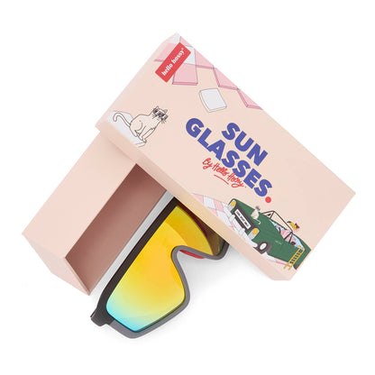 Óculos de sol infantis estilo desportivo, lentes espelhadas amarelas com embalagem Hello Hossy