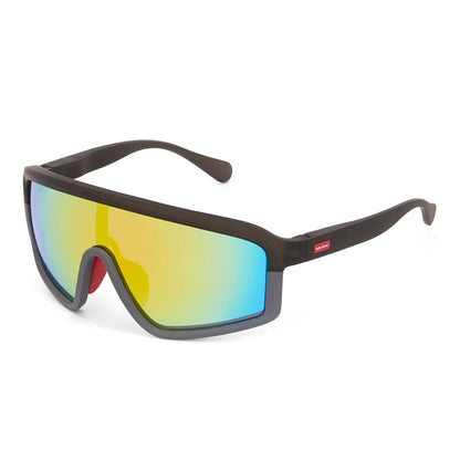 Óculos de sol infantis estilo desportivo, lentes espelhadas polarizadas e armação preta Hello Hossy