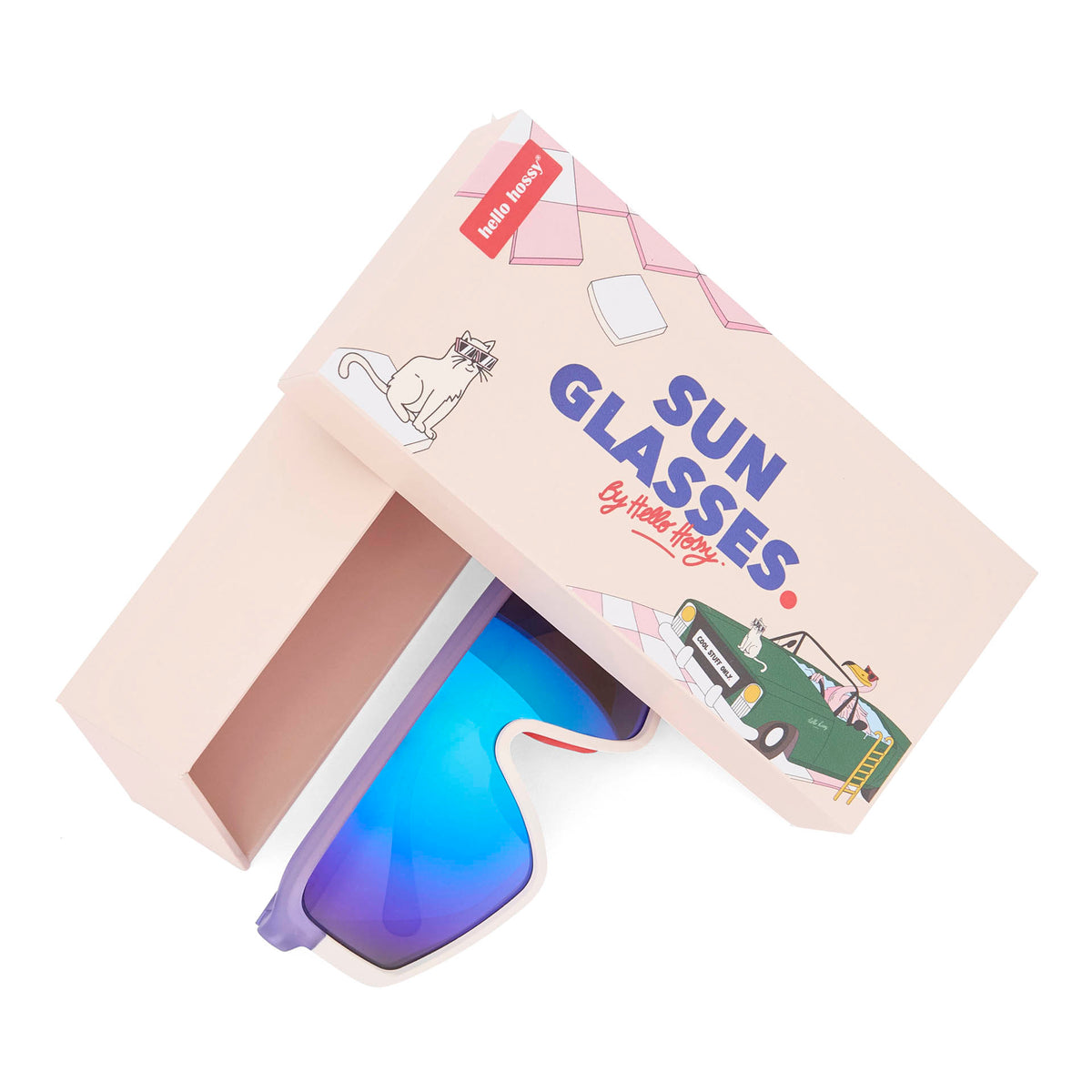 Óculos de sol infantis violeta e brancos, estilo desportivo, com embalagem Hello Hossy
