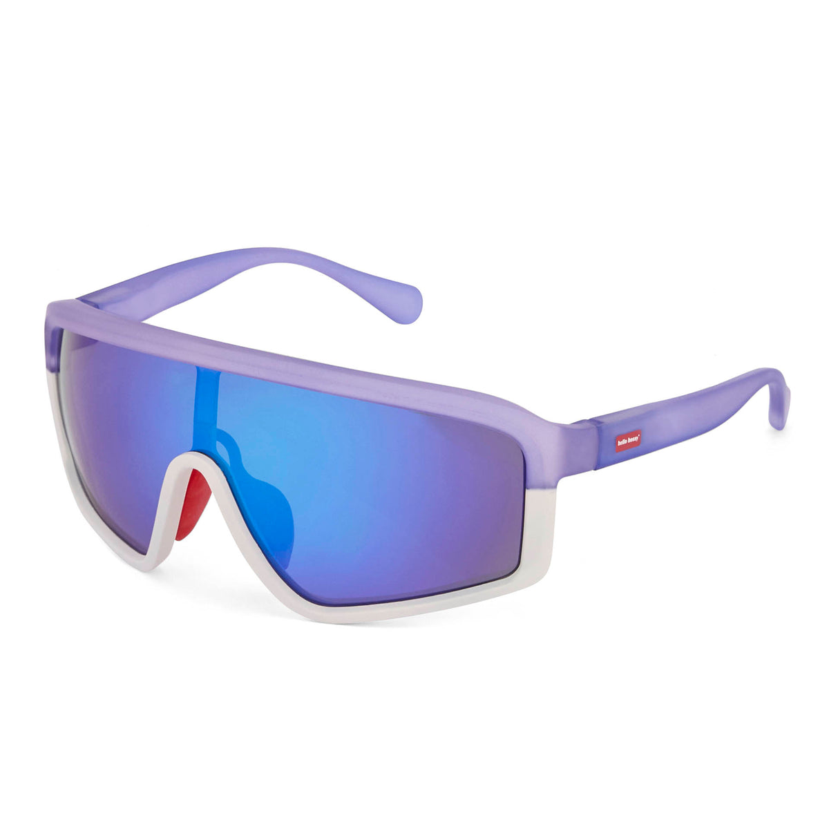 Óculos de sol infantis violeta e brancos, estilo desportivo espelhado, Hello Hossy