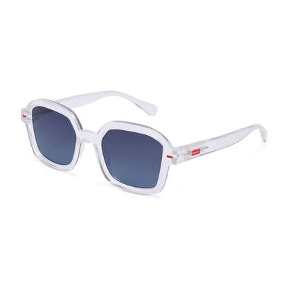 Óculos de sol infantis brancos transparentes, formato quadrado, lentes azuladas Hello Hossy