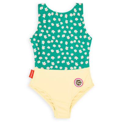 Fato de banho menina verde e amarelo, estampado de flores, patch Cool Kids Only Hello Hossy
