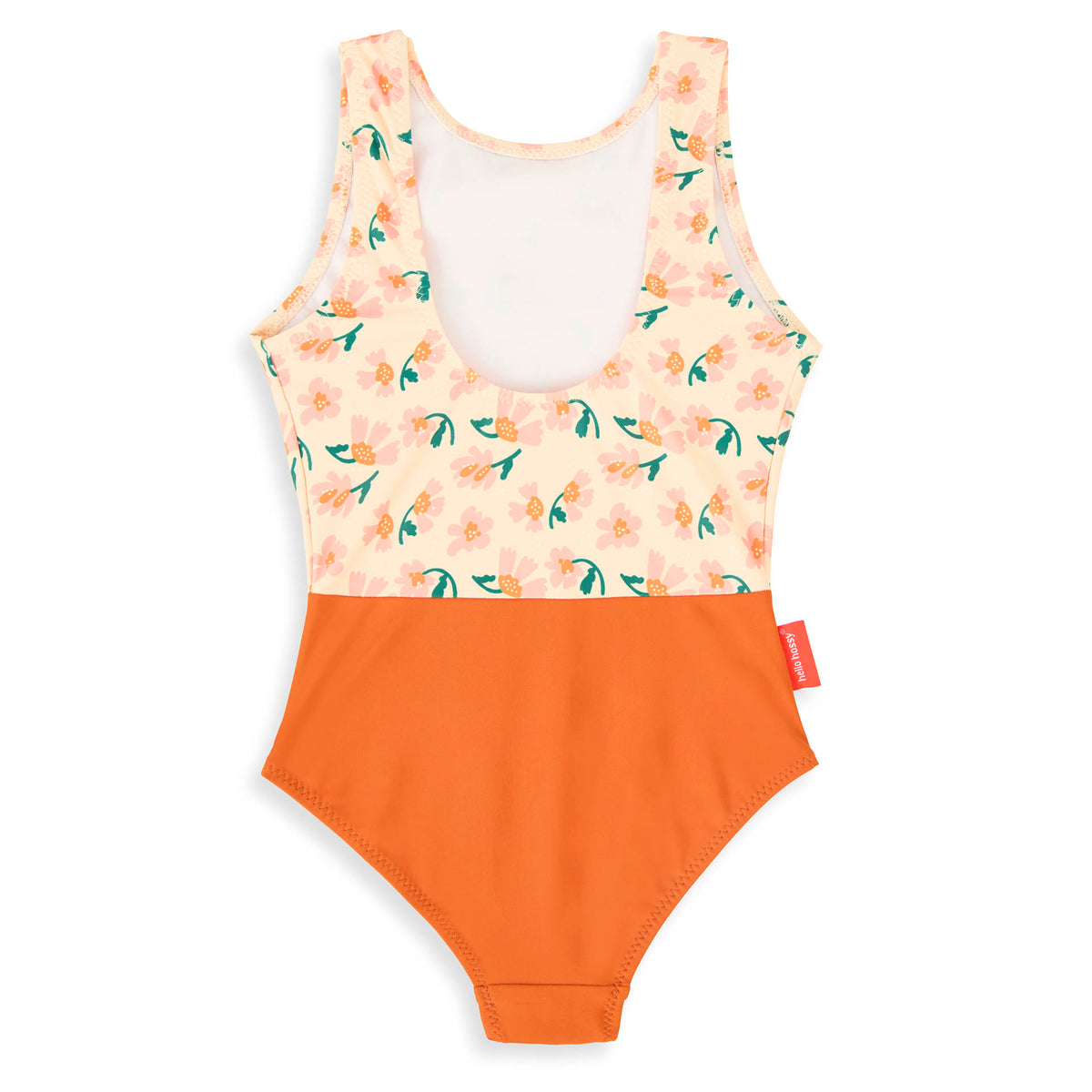 Fato de banho menina rosa e laranja com estampado de flores, uma peça, Hello Hossy