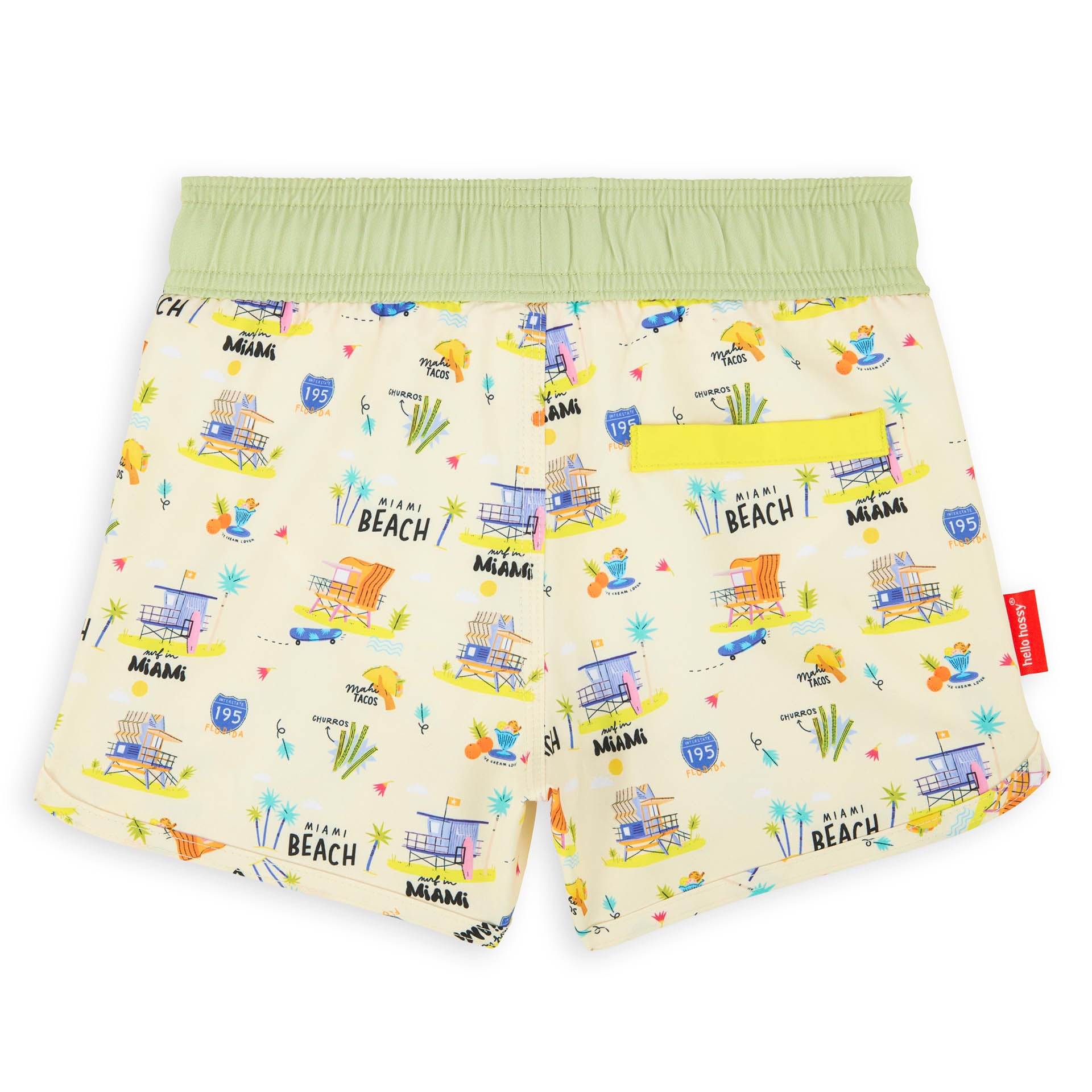 Fato de banho menino bege com estampado USA e bolso amarelo Hello Hossy