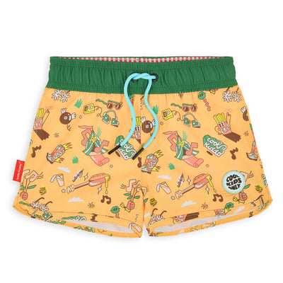 Fato de banho menino Camel com padrão de música e cintura elástica verde Hello Hossy