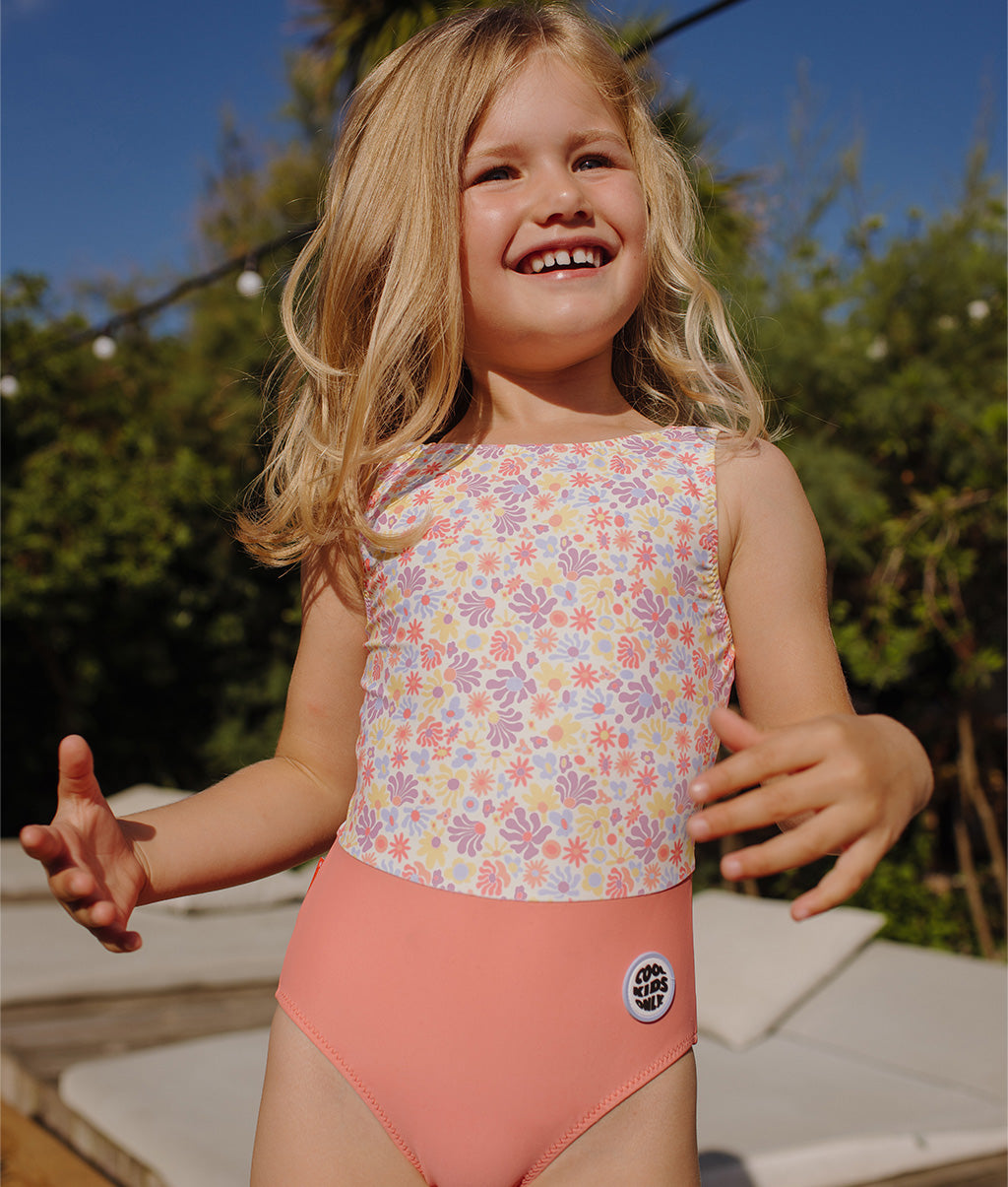 Fato de banho para menina Retro Flowers Anti-UV, de uma peça, Cool Kids Only!