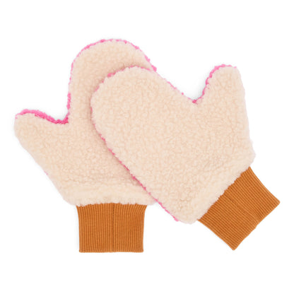 Luvas-múfla para criança brancas e bicolores, rebordo rosa e punho laranja, Hello Hossy