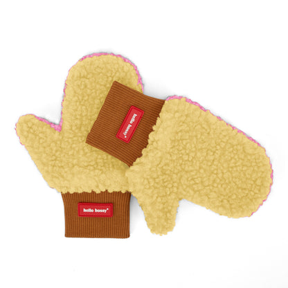 Luvas-múfla polares bicolores Heaty Kira para criança e bebé – vista plana - lado amarelo