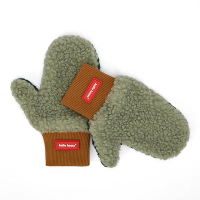 Luvas-múfla bicolor em sherpa Heaty Neo para criança e bebé – vista plana - lado verde-claro