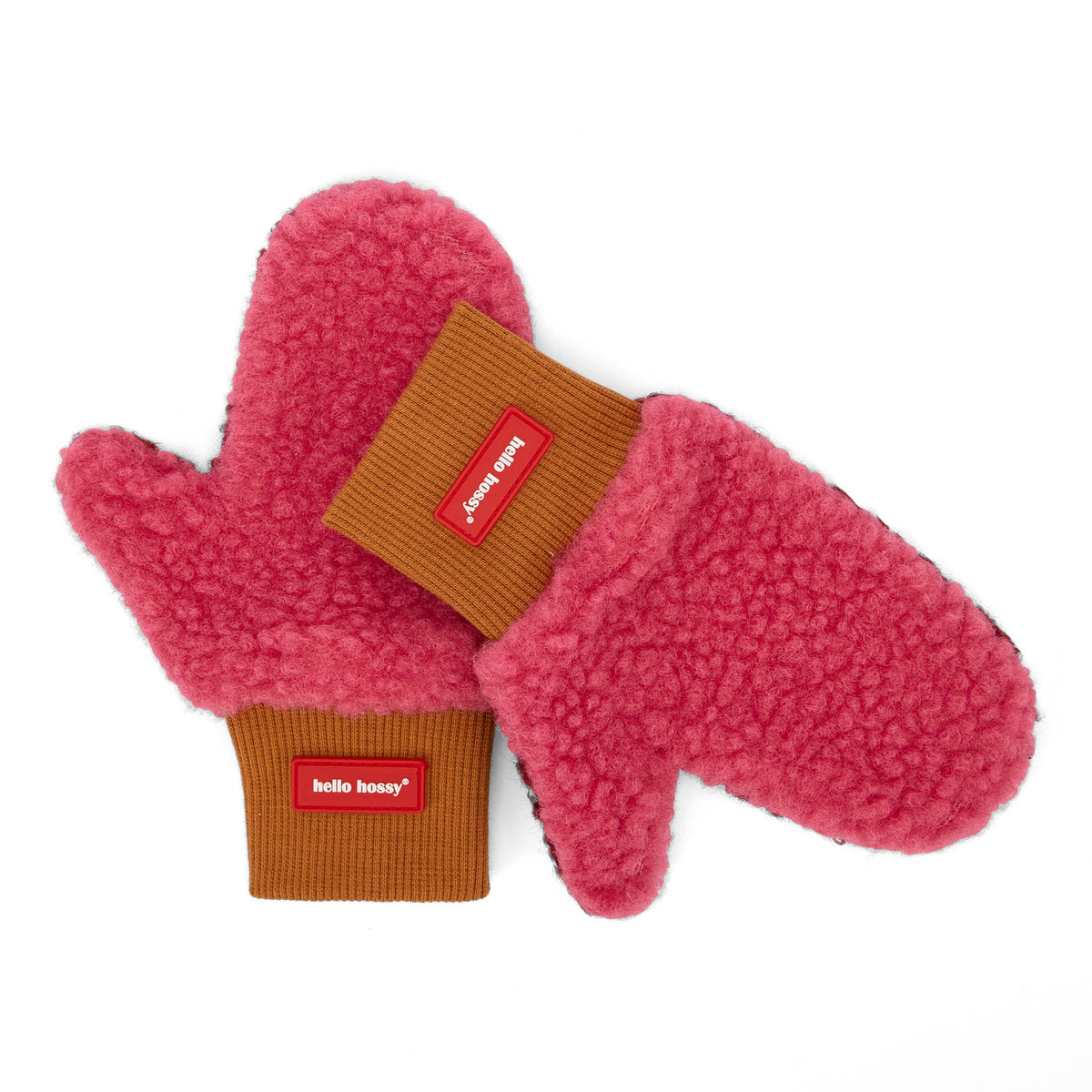 Luvas-múfla em sherpa bicolor Heaty Tara para criança e bebé – vista plana - lado rosa