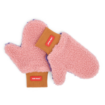 Luvas-múfla infantis rosa com efeito sherpa, rebordo canelado Camel Hello Hossy