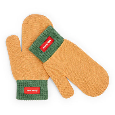 Luvas-múfla criança Camel e verde etiqueta Hello Hossy Hello Hossy