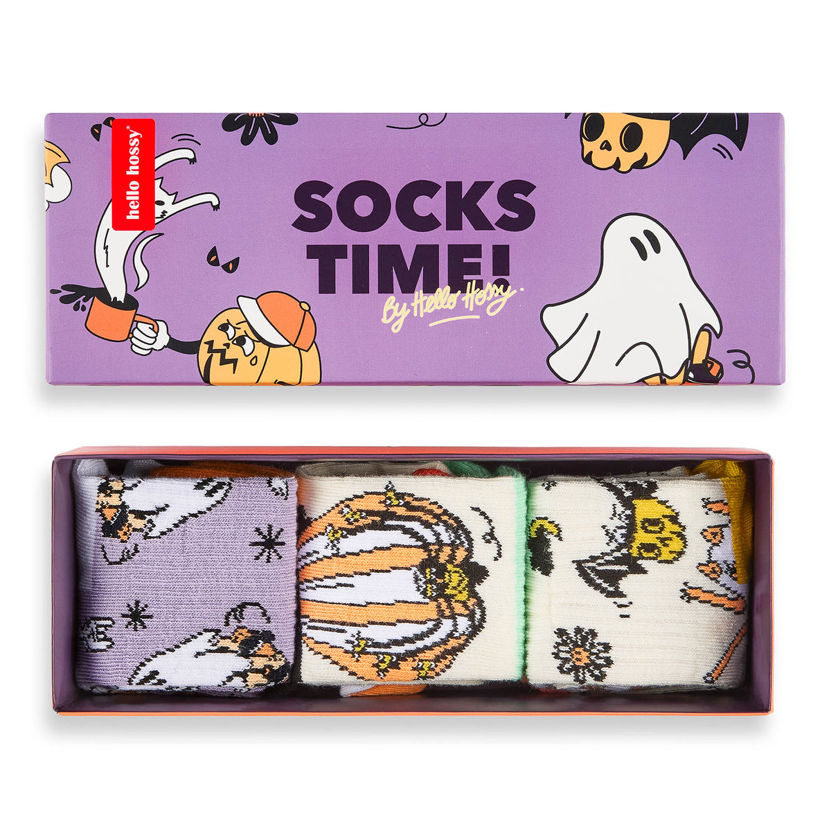 Pack de meias infantis com padrões Halloween de abóbora e fantasma colorido Hello Hossy