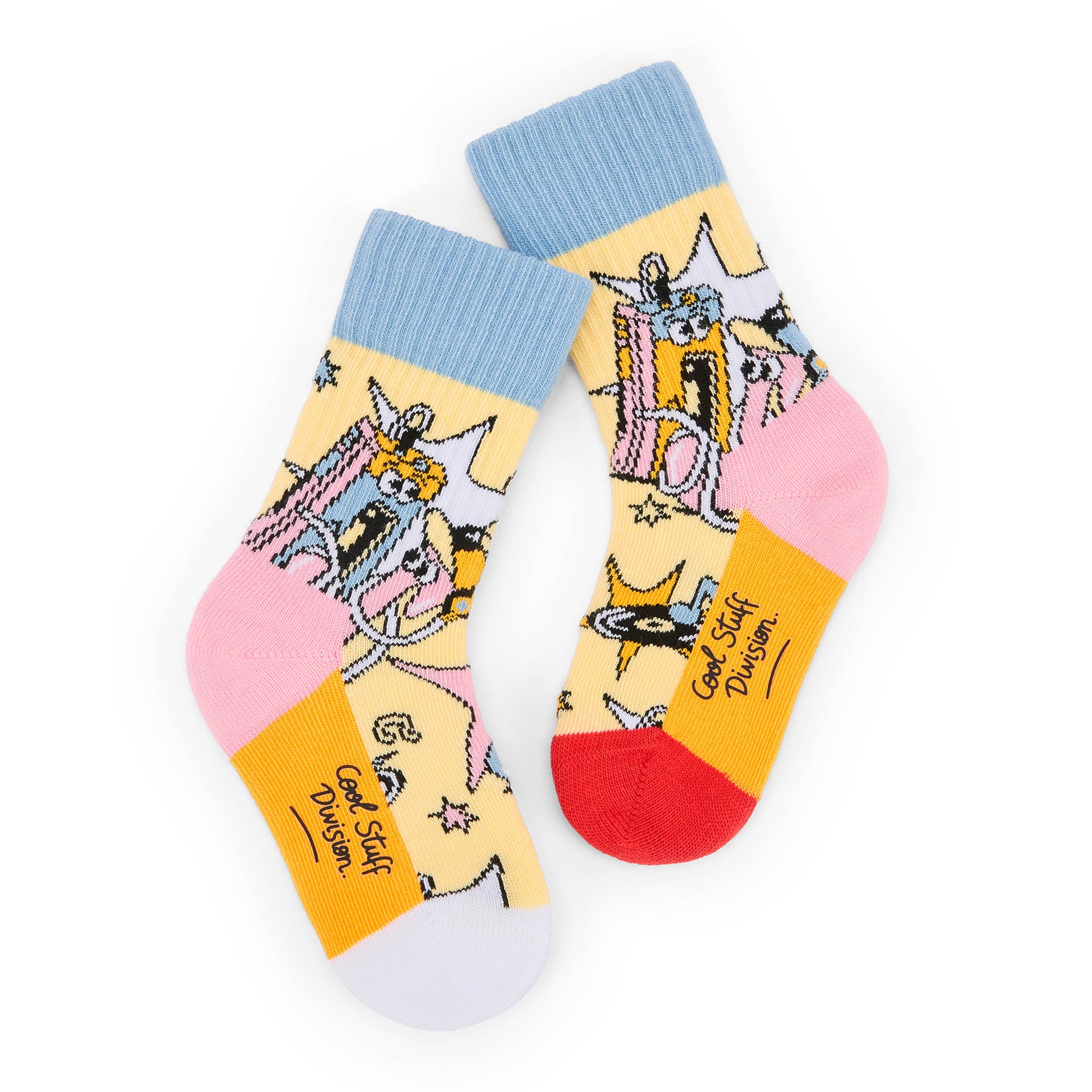 Meias infantis multicoloridas com motivo de música azul amarelo rosa Hello Hossy