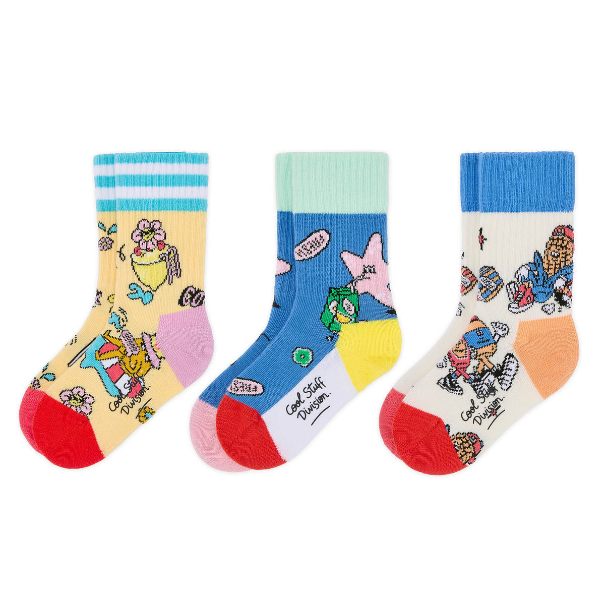 Meias infantis coloridas com padrões de mascote, algodão orgânico Hello Hossy