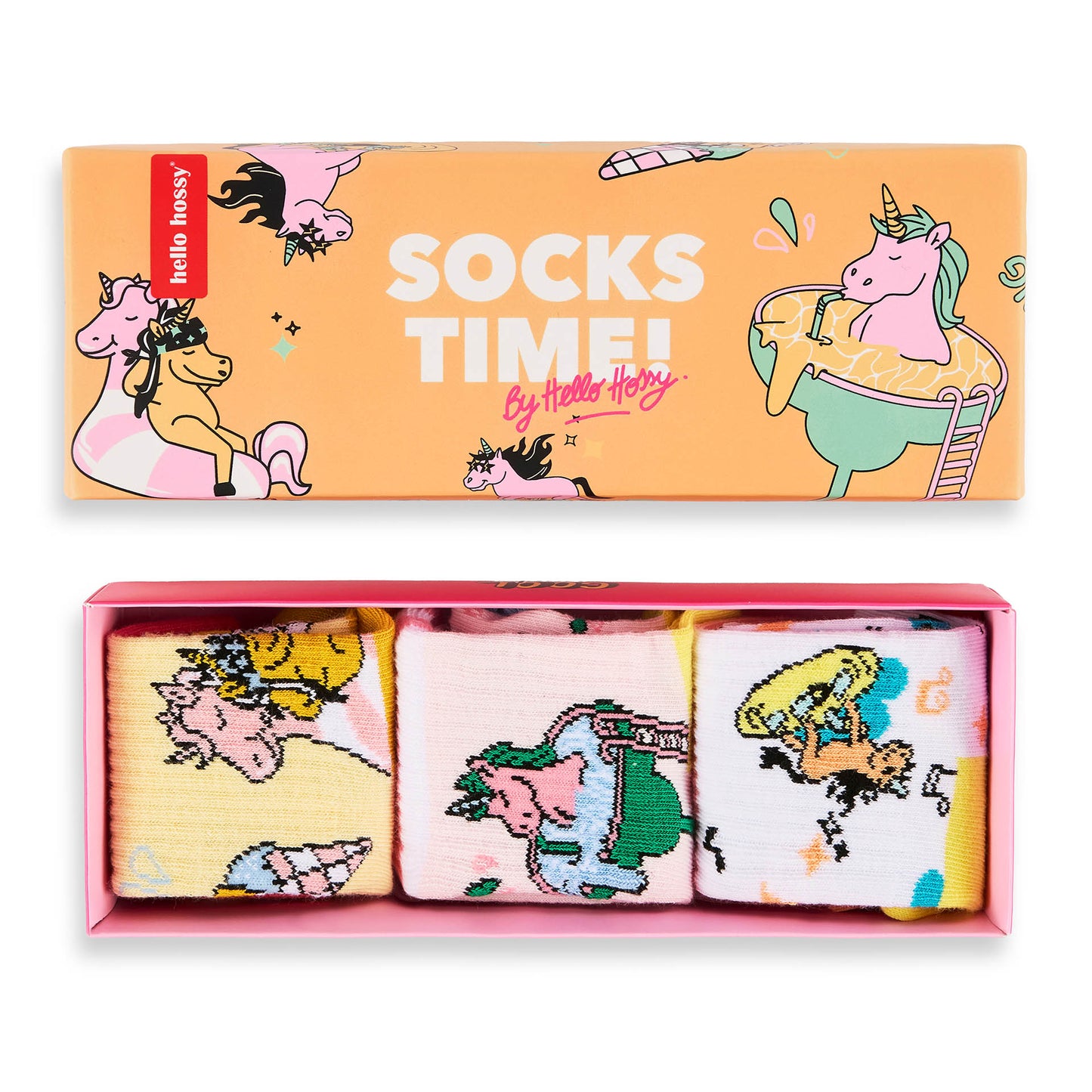 Pack de meias infantis com padrões de unicórnio multicoloridos em algodão orgânico Hello Hossy