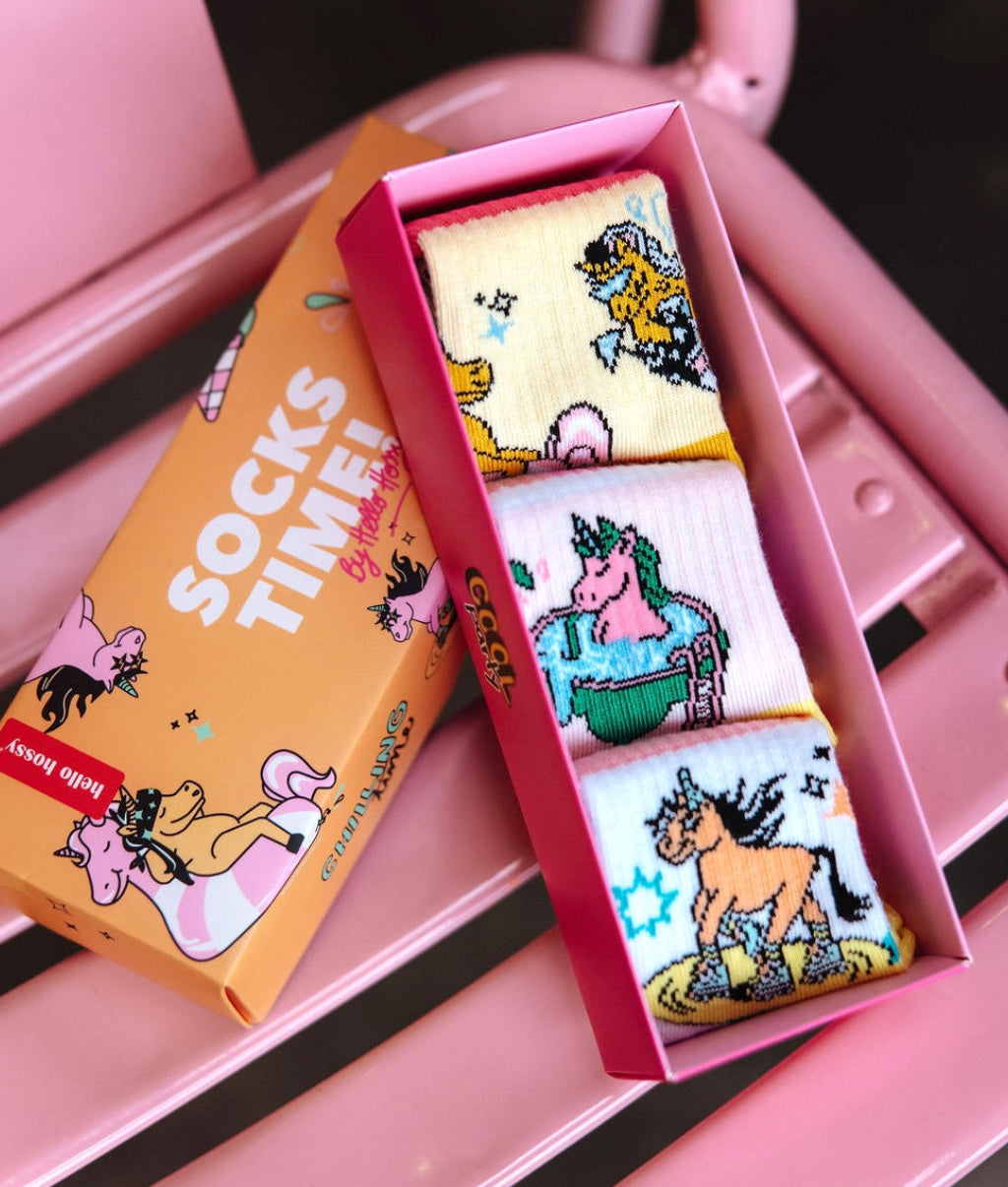 Pack de meias infantis com padrões de unicórnio e animais coloridos Hello Hossy
