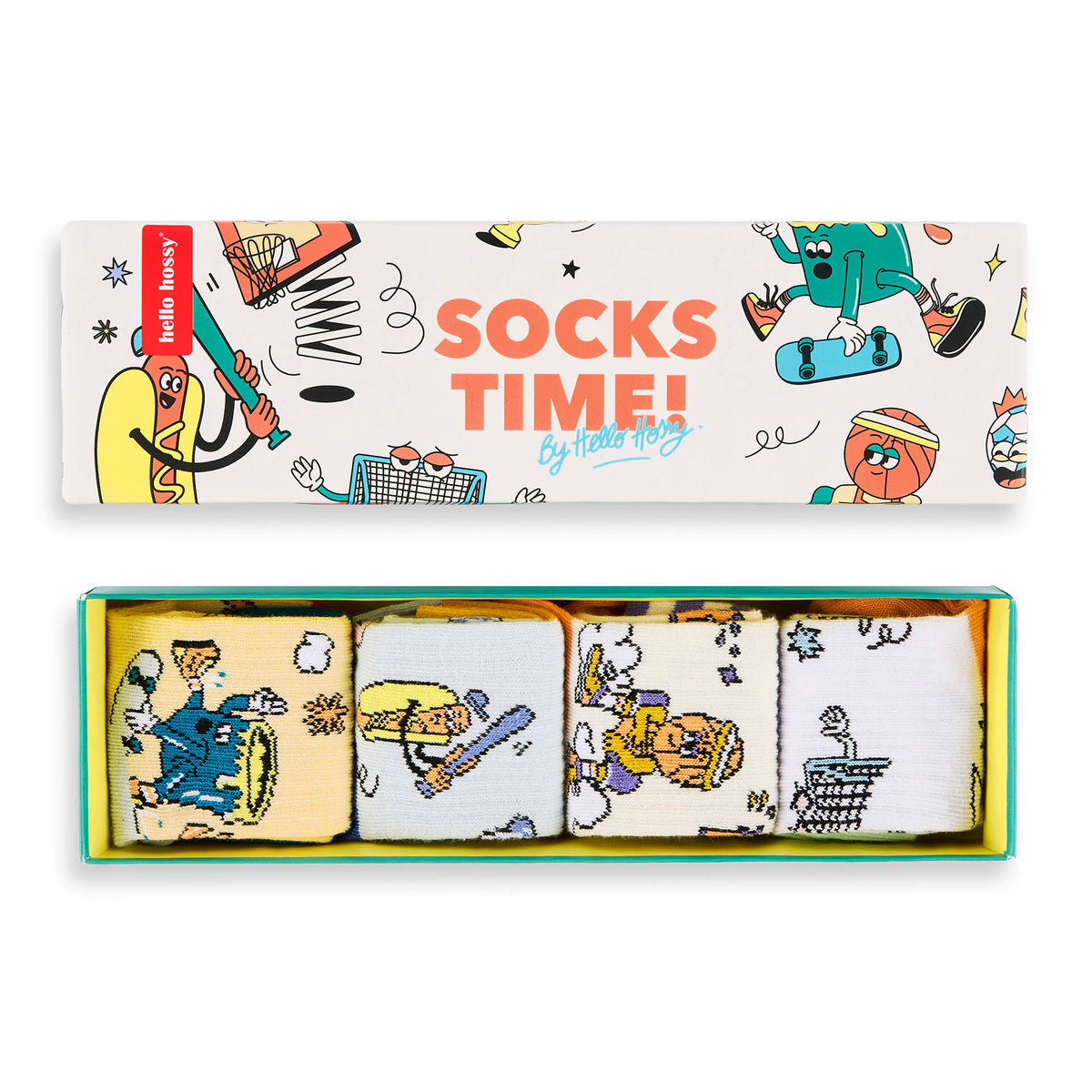 Pack de meias infantis com padrões de desporto multicoloridos em algodão orgânico Hello Hossy