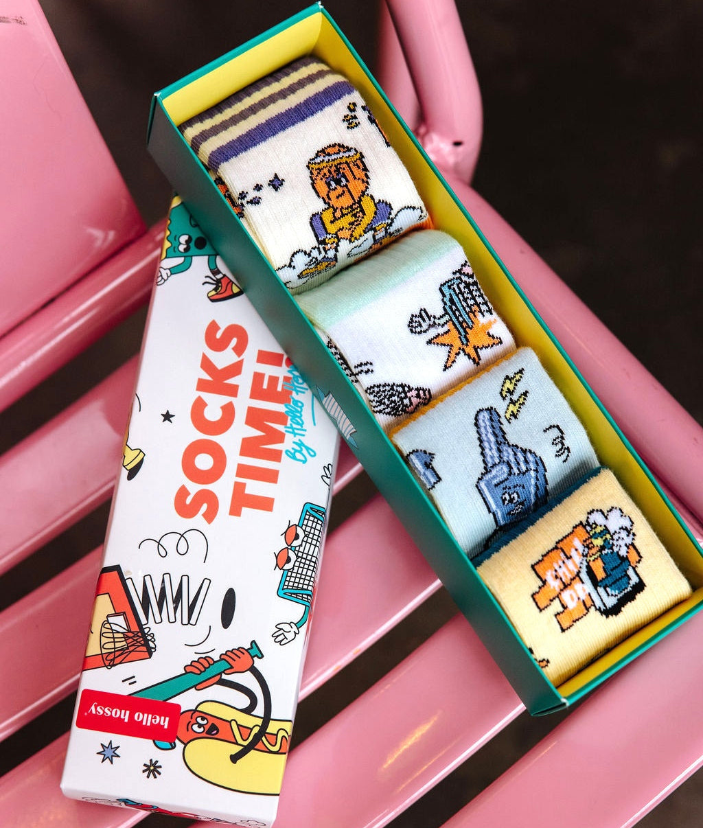 Pack de meias infantis com padrões desportivos coloridos, algodão biológico Hello Hossy