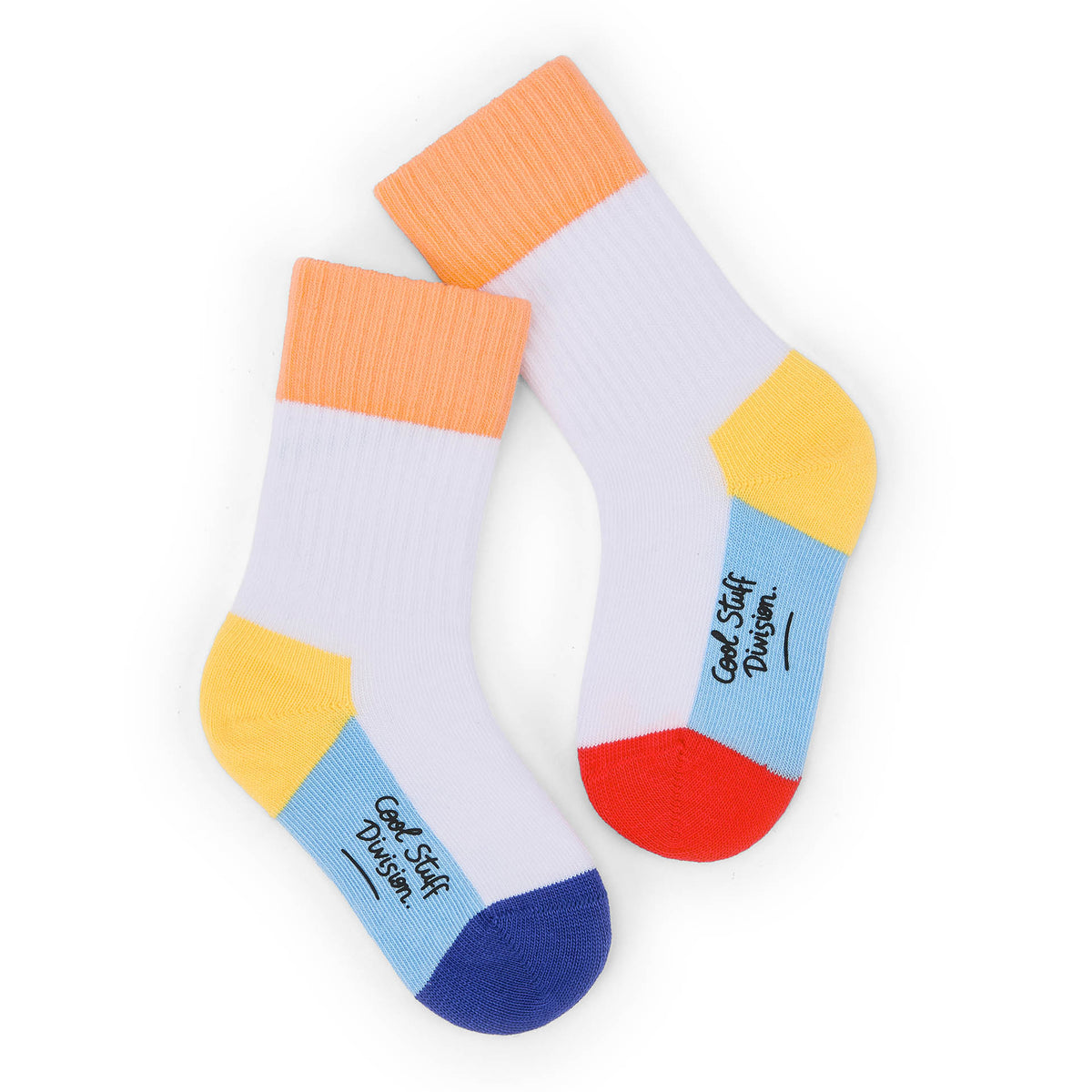 Meias multicoloridas para criança branco, laranja, amarelo, azul e vermelho Hello Hossy