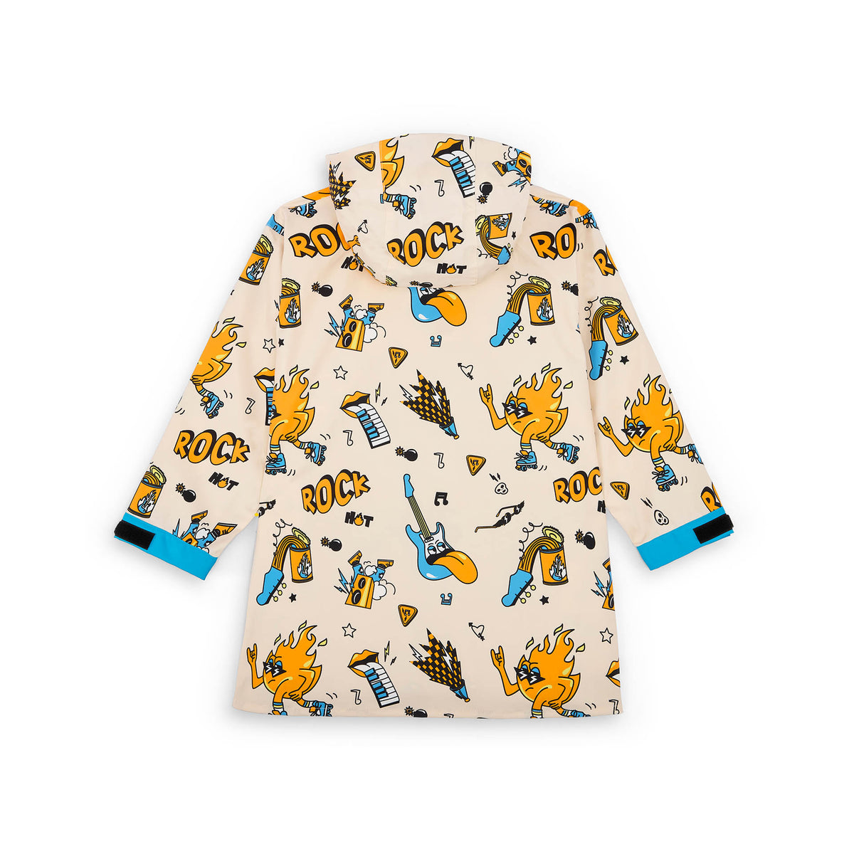 Poncho de chuva creme para criança, padrões de música laranja e verde Hello Hossy
