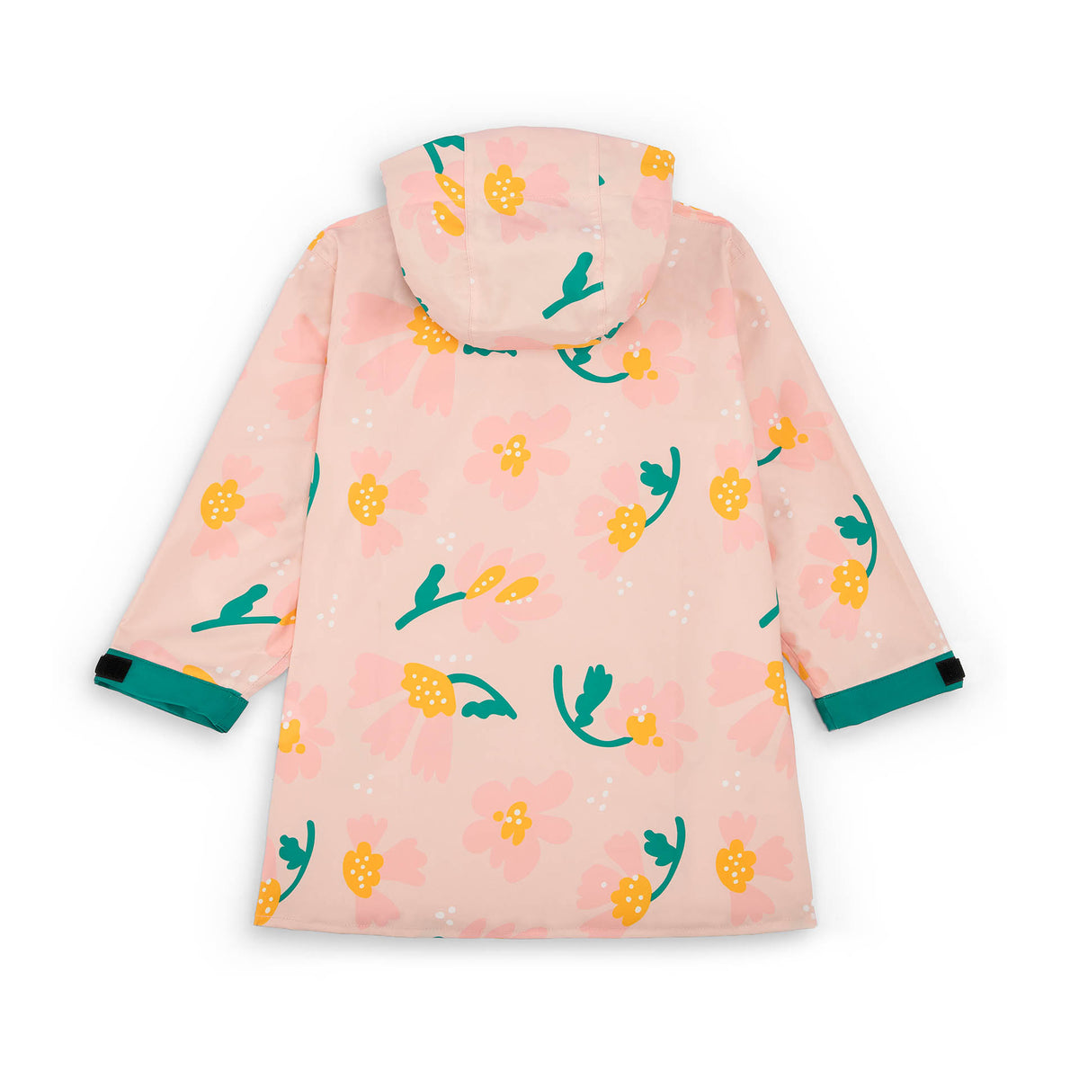 Poncho de chuva infantil rosa com padrão de flores e mangas ajustáveis Hello Hossy