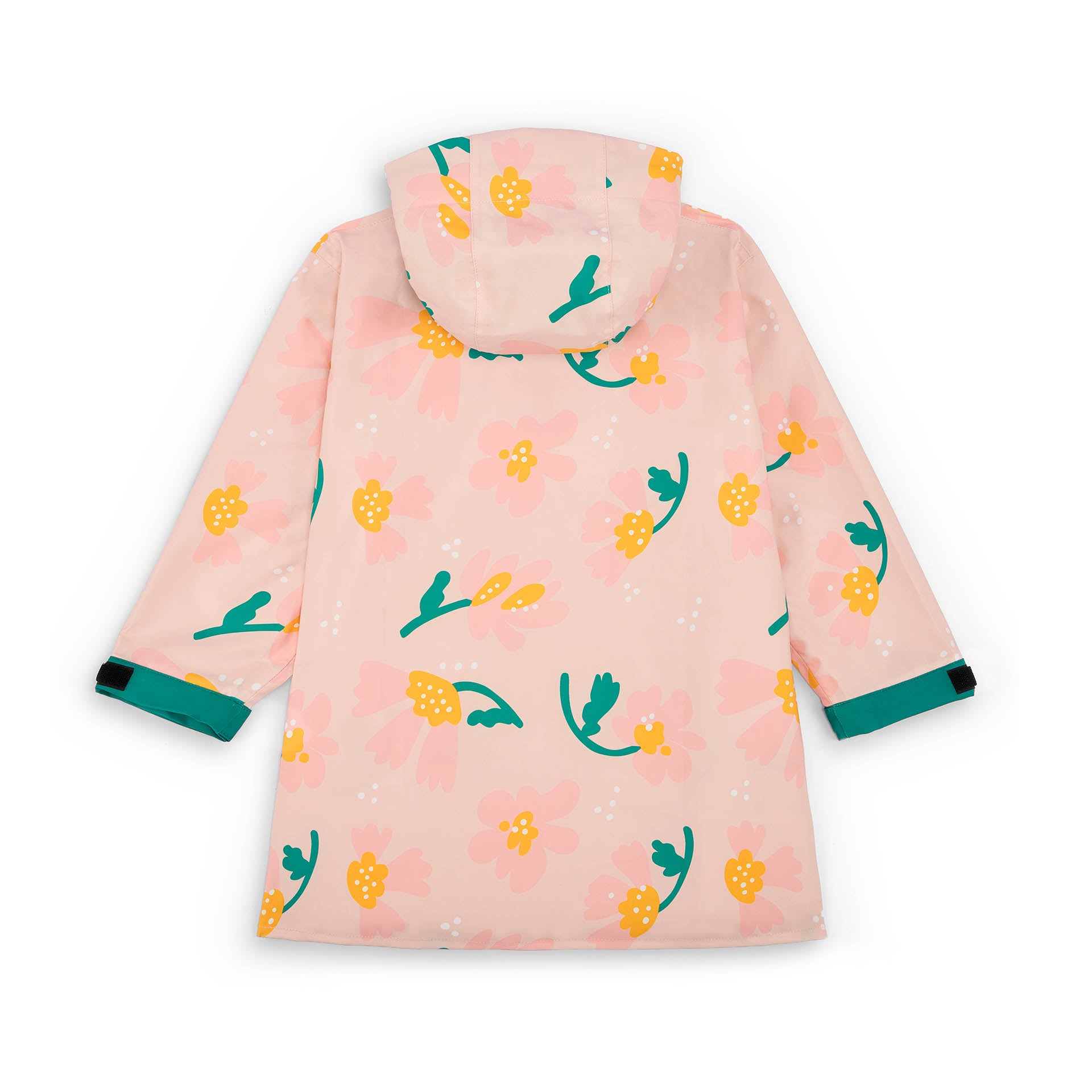 Poncho de chuva infantil rosa com padrão de flores e mangas ajustáveis Hello Hossy
