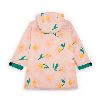 Poncho de chuva infantil rosa com padrão de flores e mangas ajustáveis Hello Hossy