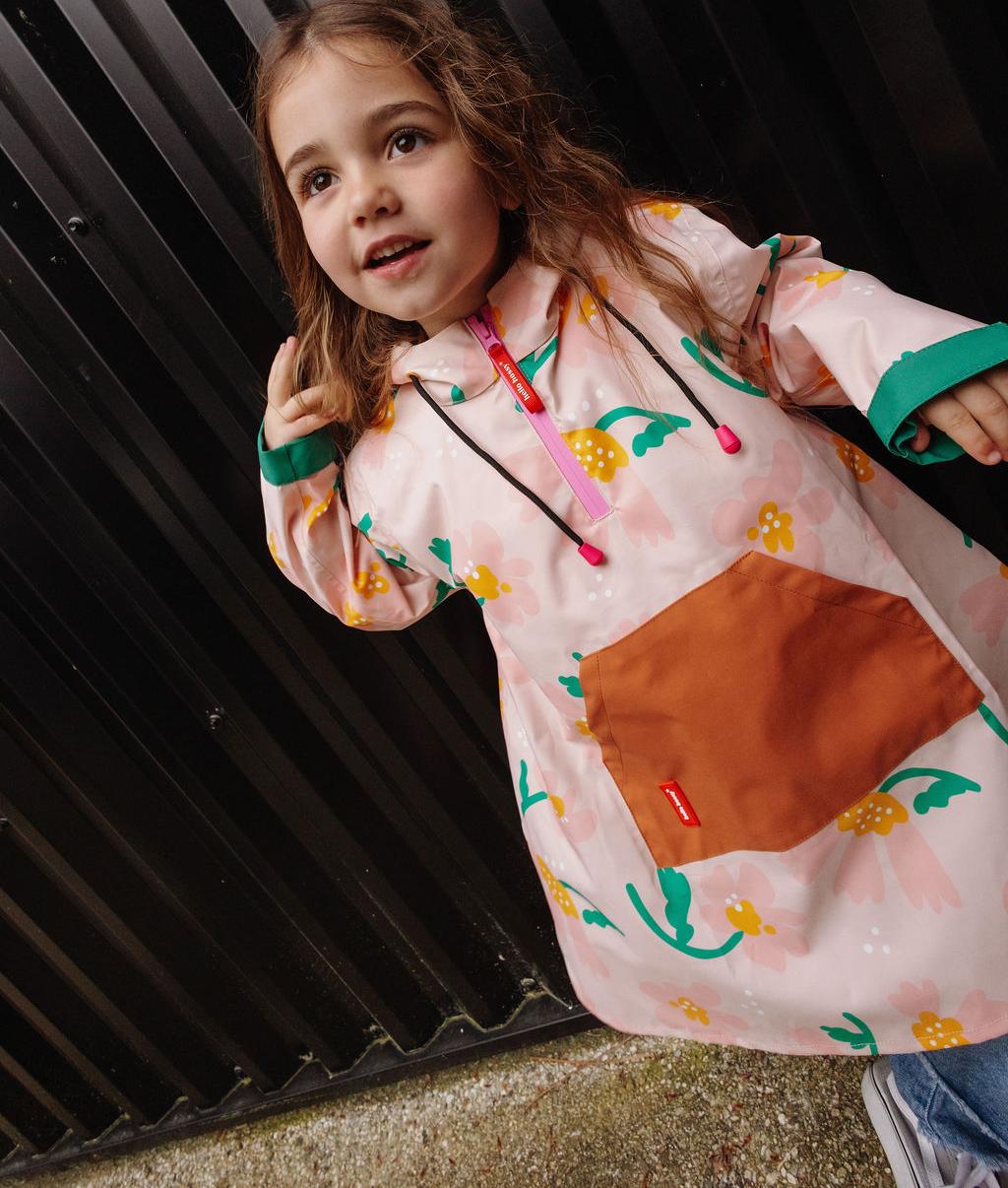 Poncho de chuva infantil rosa, estampado de flores, bolso Camel Hello Hossy