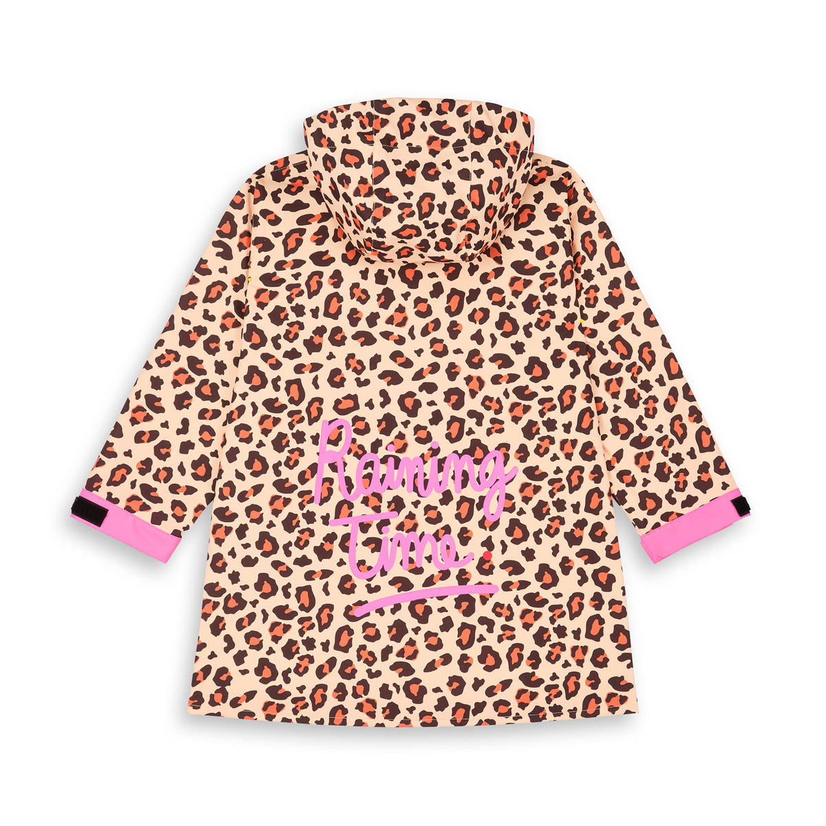 Poncho de chuva com capuz leopard para criança e adulto – vista plana, de costas