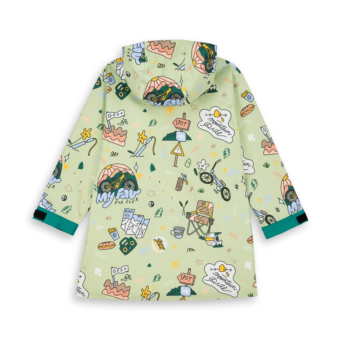 Poncho de chuva com capuz Mountain Ride para criança – vista plana, de costas
