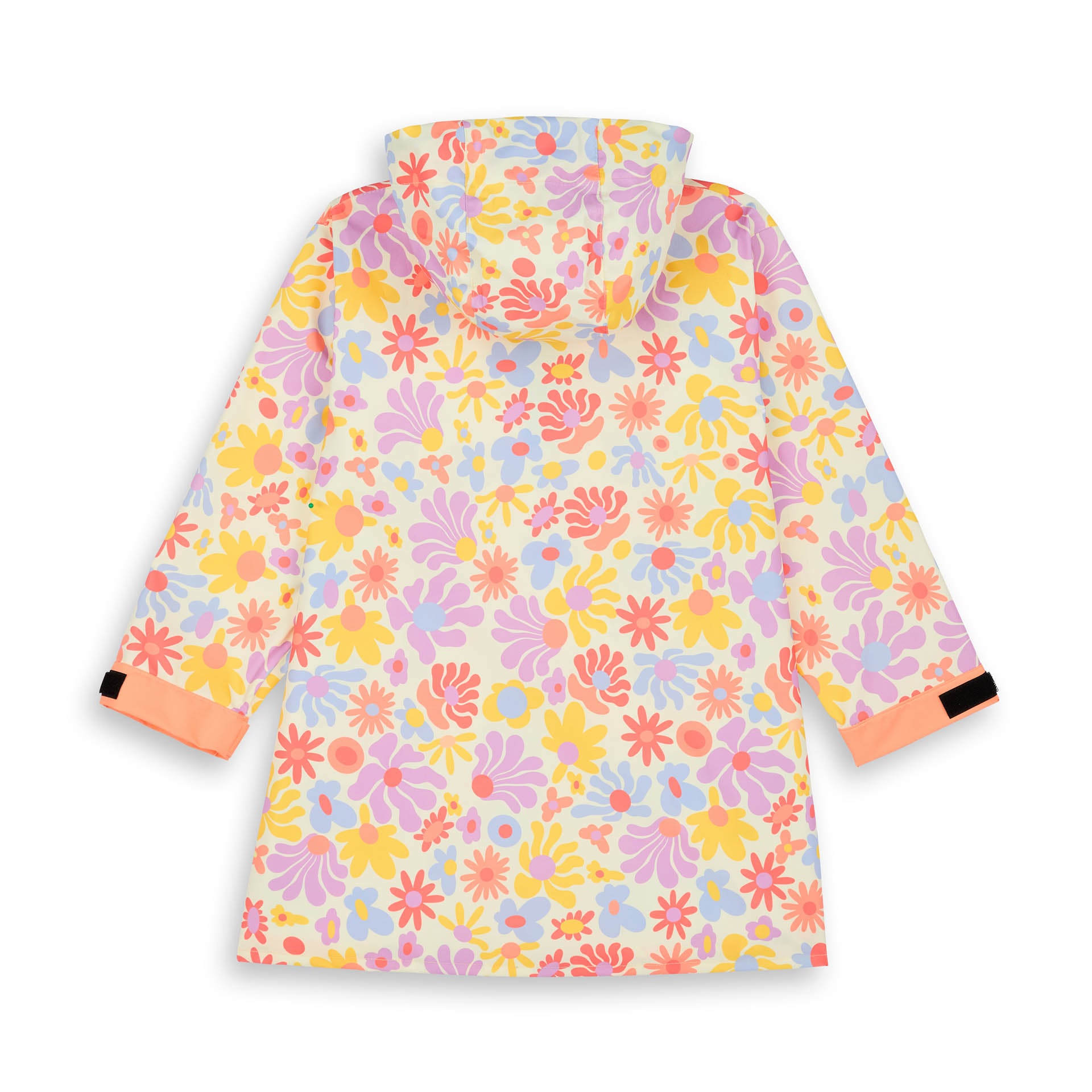 Poncho de chuva com capuz Retro Flowers para criança – vista plana, de costas