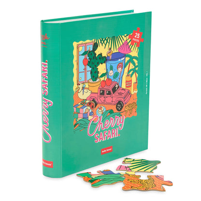 Puzzle infantil Hello Hossy em formato de livro – 25 peças – verso ilustrado com mensagem da marca – vista frontal