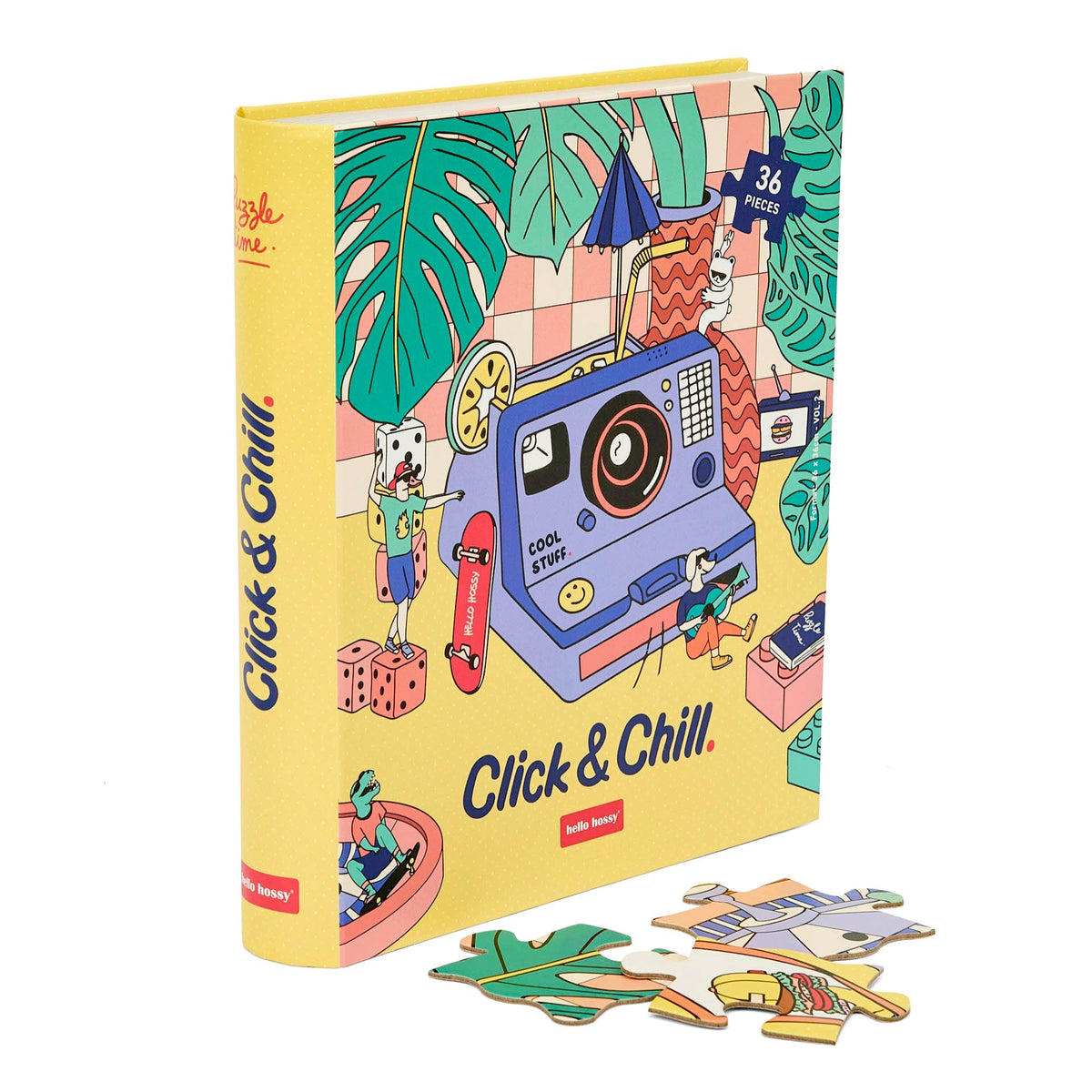 Puzzle para criança Hello Hossy em formato de livro – 36 peças – verso ilustrado com mensagem da marca – vista frontal
