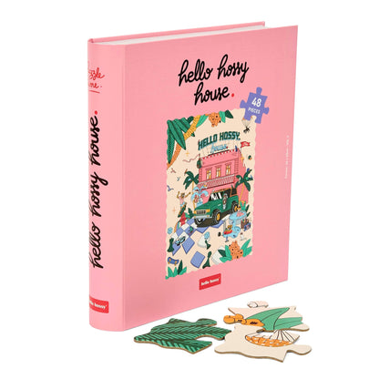 Puzzle para criança Hello Hossy em formato de livro – 36 peças – verso ilustrado com mensagem da marca – vista frontal