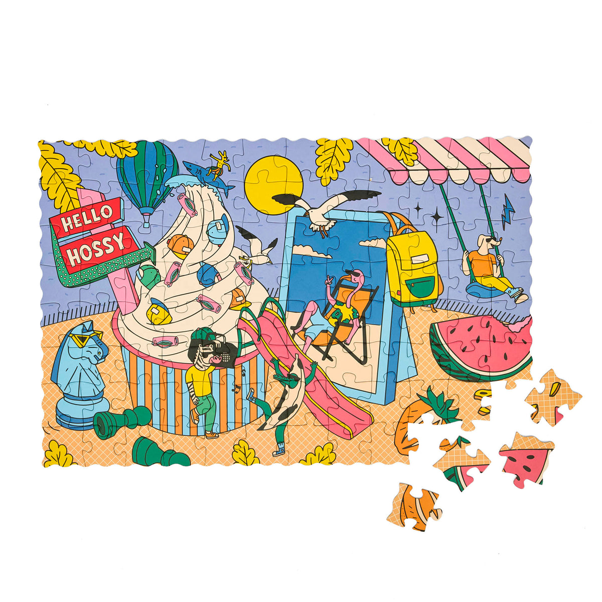 Puzzle infantil Hello Hossy "Ice Cream Day" parcialmente montado – vista de cima – fundo branco