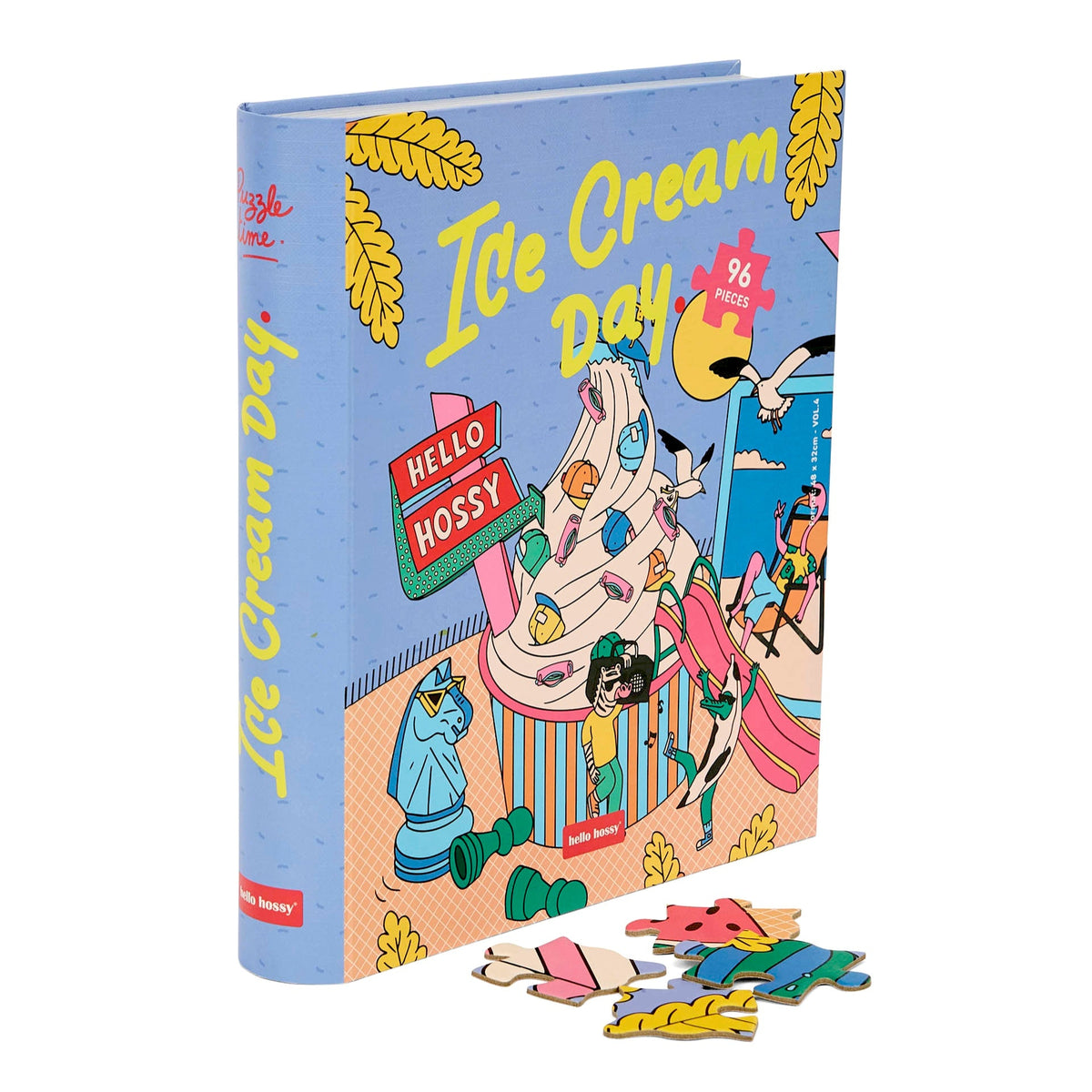 Puzzle para criança Hello Hossy em formato de livro – 96 peças – verso ilustrado com mensagem da marca – vista frontal