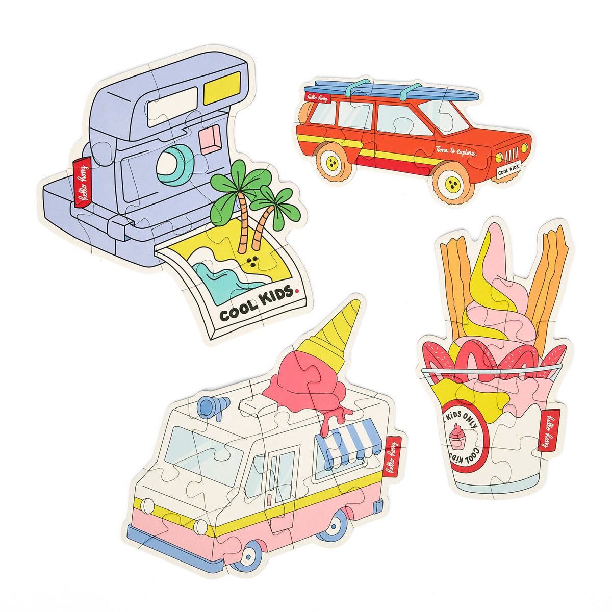 Puzzles evolutivos para crianças Hello Hossy "Just Enjoy" montados – vista plana – fundo branco