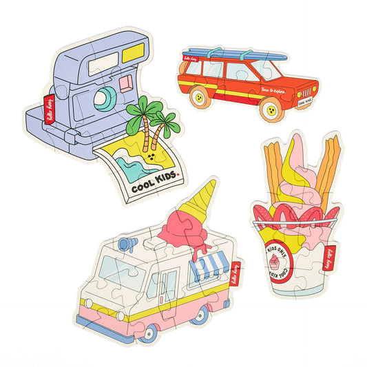Puzzles evolutivos para crianças Hello Hossy "Just Enjoy" montados – vista plana – fundo branco
