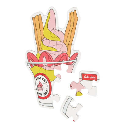 Puzzle evolutivo para criança Hello Hossy "Just Enjoy", em forma de gelado, parcialmente montado – vista plana – fundo branco
