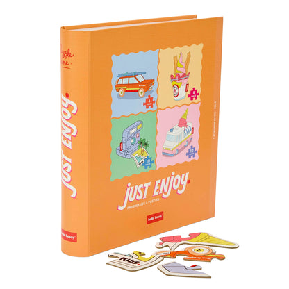 Puzzles evolutivos para crianças Hello Hossy em formato de livro – verso ilustrado com mensagem da marca – vista frontal