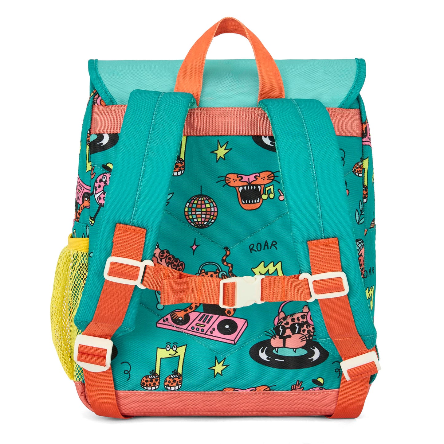 Mochila infantil verde coral com padrão de animais coloridos Hello Hossy