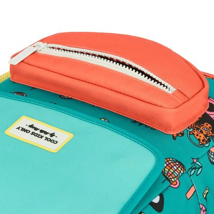Mochila infantil verde e coral com padrão de animais Hello Hossy