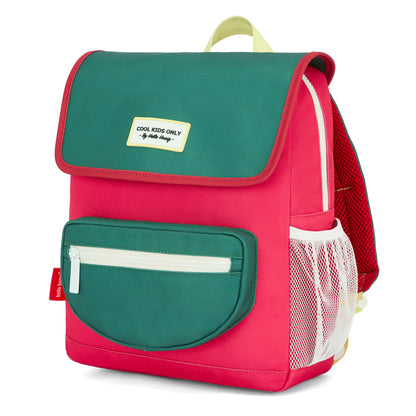 Mochila infantil framboise e verde com bolso frontal, Hello Hossy
