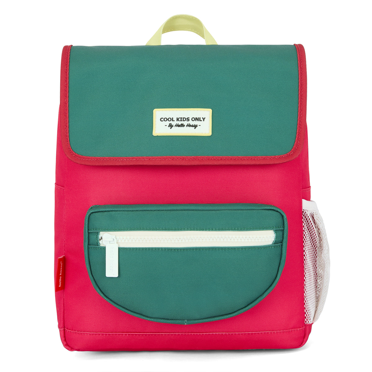 Mochila infantil framboise verde com bolso com fecho Hello Hossy
