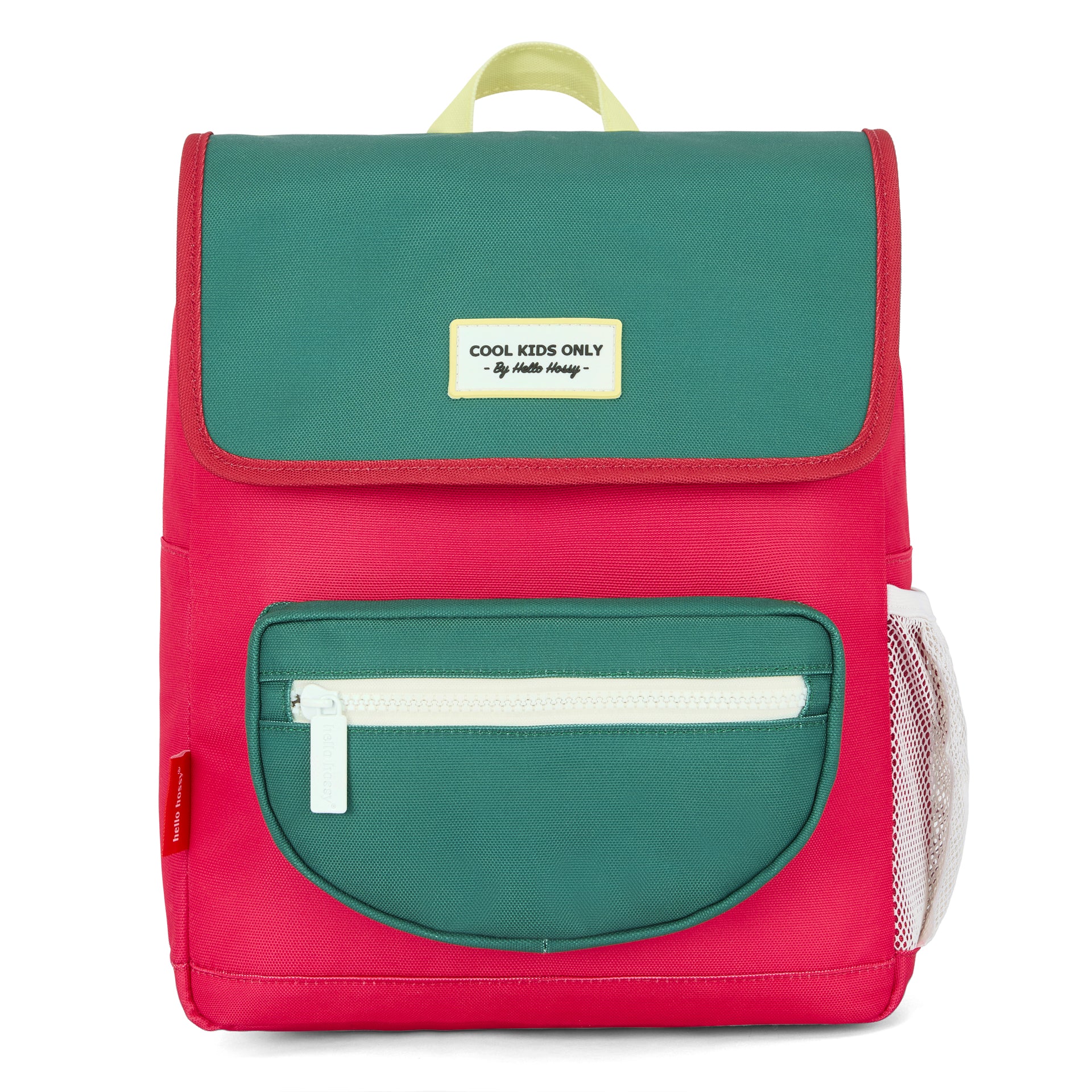 Mochila infantil framboise verde com bolso com fecho Hello Hossy