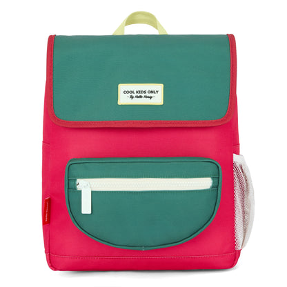 Mochila infantil framboise verde com bolso com fecho Hello Hossy