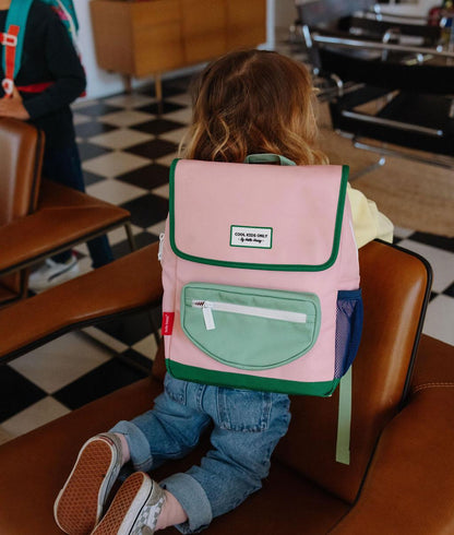 Mochila infantil rosa com bolso verde, Hello Hossy