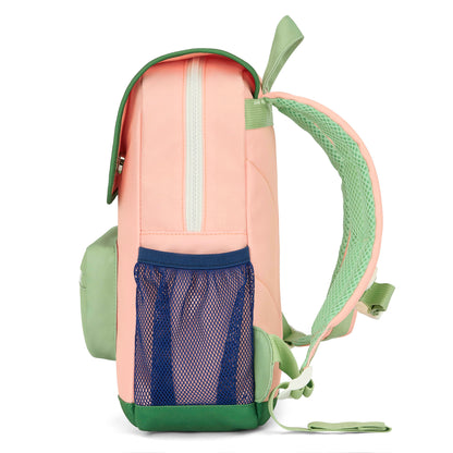 Mochila infantil rosa e verde com bolso em rede Hello Hossy