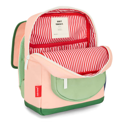 Mochila infantil rosa e verde, interior às riscas Hello Hossy